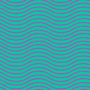 Wavy Magenta Lines on Turquoise Background (Medium Scale)