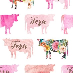 Fern: Handmaid Font on Pink Watercolor Floral Cows
