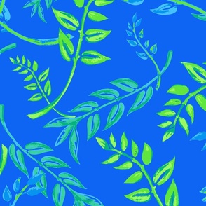 Aqua Watercolor Foliage on Bright Blue