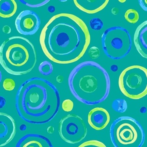 Aqua Watercolor Dots and Loops on Teal