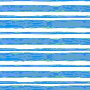 Aqua Watercolor Watery Stripes on White