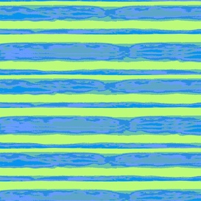 Aqua Watercolor Watery Stripes on Bright Green