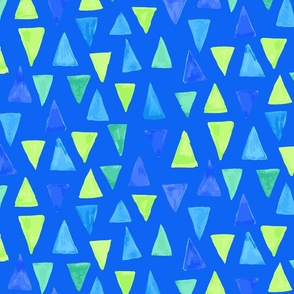 Aqua Watercolor Triangles on Bright Blue