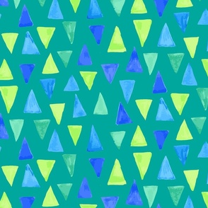 Aqua Watercolor Triangles on Green