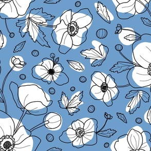 large-Anemone lines - black and white on Blue Grey