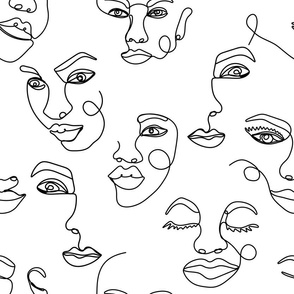 Abstract one line female faces