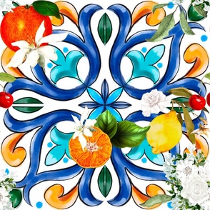 Mediterranean tiles,majolica,lemon,