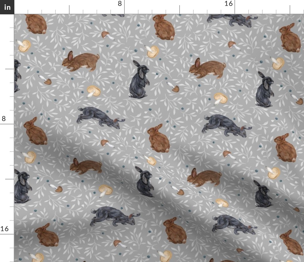 Hares and mushrooms (gray)