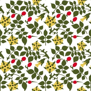 Voysey Yellow Flowers Berries Leaves Vintage Art Deco Arts and Crafts