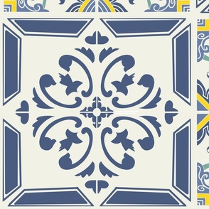 delft blue mediterranean tiles with lemons - large scale