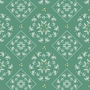 Floral Tiles Teal Green