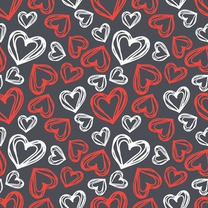Red and white hearts on gray for Valentine's Day