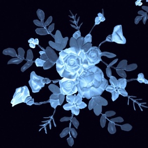 bouquet floral en bleus sur fond bleu nuit