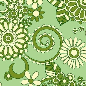 Vintage Retro Swirly Floral in Mint, Green