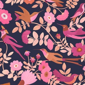 Hummingbird garden in magenta pink navy