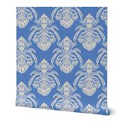 Passementerie birds - lace and pearls - cream on blue - upholstery fabric - large
