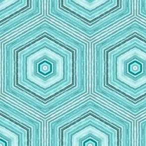 Watercolor Turquoise Teal Fresh Summer Geometrical Pattern Honeycomb