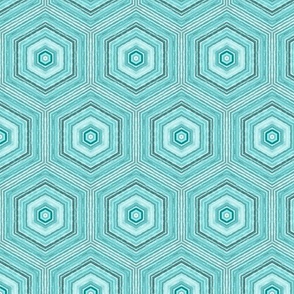 Watercolor Turquoise Teal Fresh Summer Geometrical Pattern Honeycomb Smaller Scale