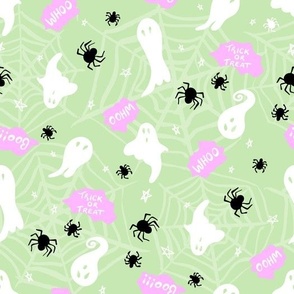 Trick or Treat baby ghosts boo green pink black by Jac Slade