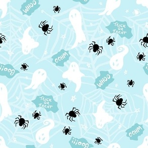 Trick or Treat baby ghosts boo teal blue black by Jac Slade