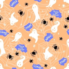 Trick or Treat baby ghosts boo orange blue black by Jac Slade