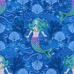 mermaid in seaweed and coral garden normal scale 12"