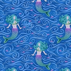 mermaids bobbing in the ocean small scale 6"