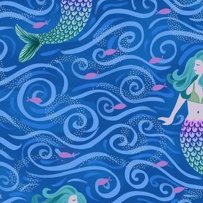 mermaids bobbing in the ocean wallpaper scale