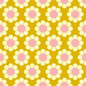 60s Retro Floral in Pink, Yellow