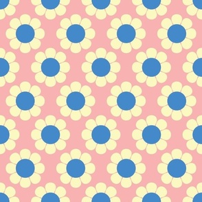 60s Retro Floral in Pink, Blue