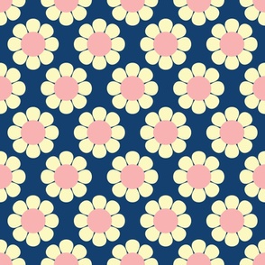 60s Retro Floral in Blue, Pink