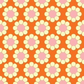 60s Retro Floral in Pink, Orange