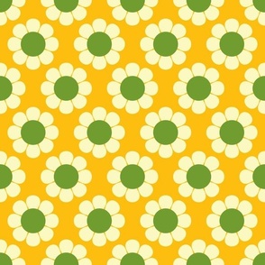 60s Retro Floral in Green, Yellow