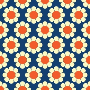 60s Retro Floral in Blue, Orange