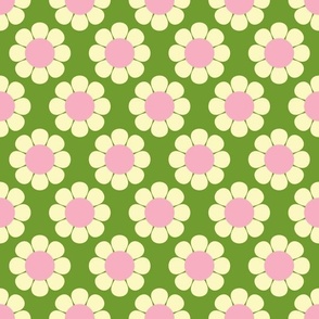 60s Retro Floral in Pink, Green