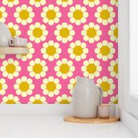 60s Retro Floral in Bright Pink, Yellow, Mustard