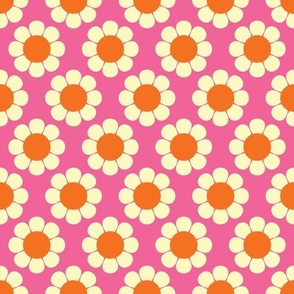 60s Retro Floral in Bright Pink, Orange