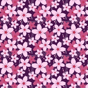Cherry Blossom in Night Sky: A Pattern of Pink Florals on a Dark Purple Canvas