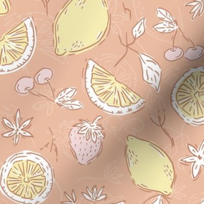 Strawberry Cherry Lemon Butter Yellow And Piglet Pink Springtime Aesthetic Tablecloth Pattern