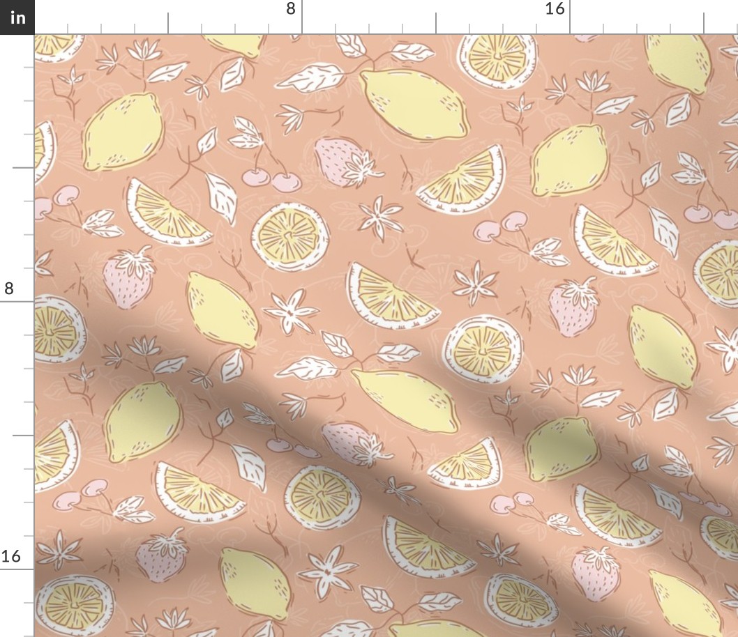 Strawberry Cherry Lemon Butter Yellow And Piglet Pink Springtime Aesthetic Tablecloth Pattern
