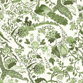 Chinoiserie, chintz, greens, wallpaper, vintage look