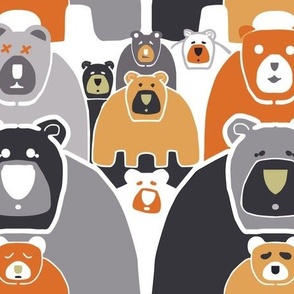 Bears Woodland - Modern Bear Family-  orange black- for Kids 