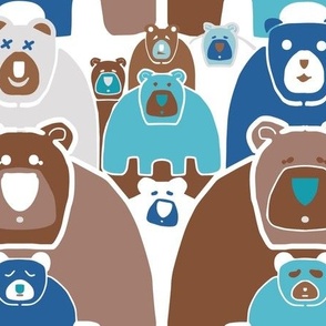  Bear Family - Modern Woodland Bears  - Blues and Browns  for Kids 