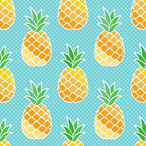 Large Scale Pineapples on Pool Blue Polkadots