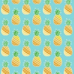 Small Scale Pineapples on Pool Blue Polkadots