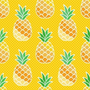 Large Scale Pineapples on Yellow Polkadots