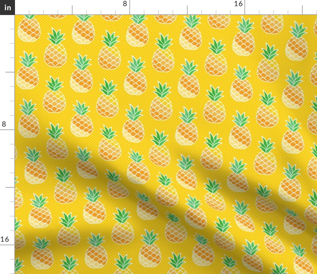 Medium Scale Pineapples on Yellow Polkadots