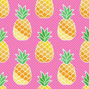 Large Scale Pineapples on Hot Pink Polkadots