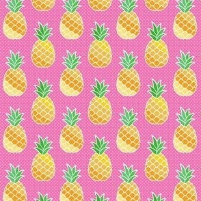 Small Scale Pineapples on Hot Pink Polkadots