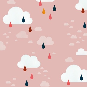 Clouds and raindrops (pink) - Medium